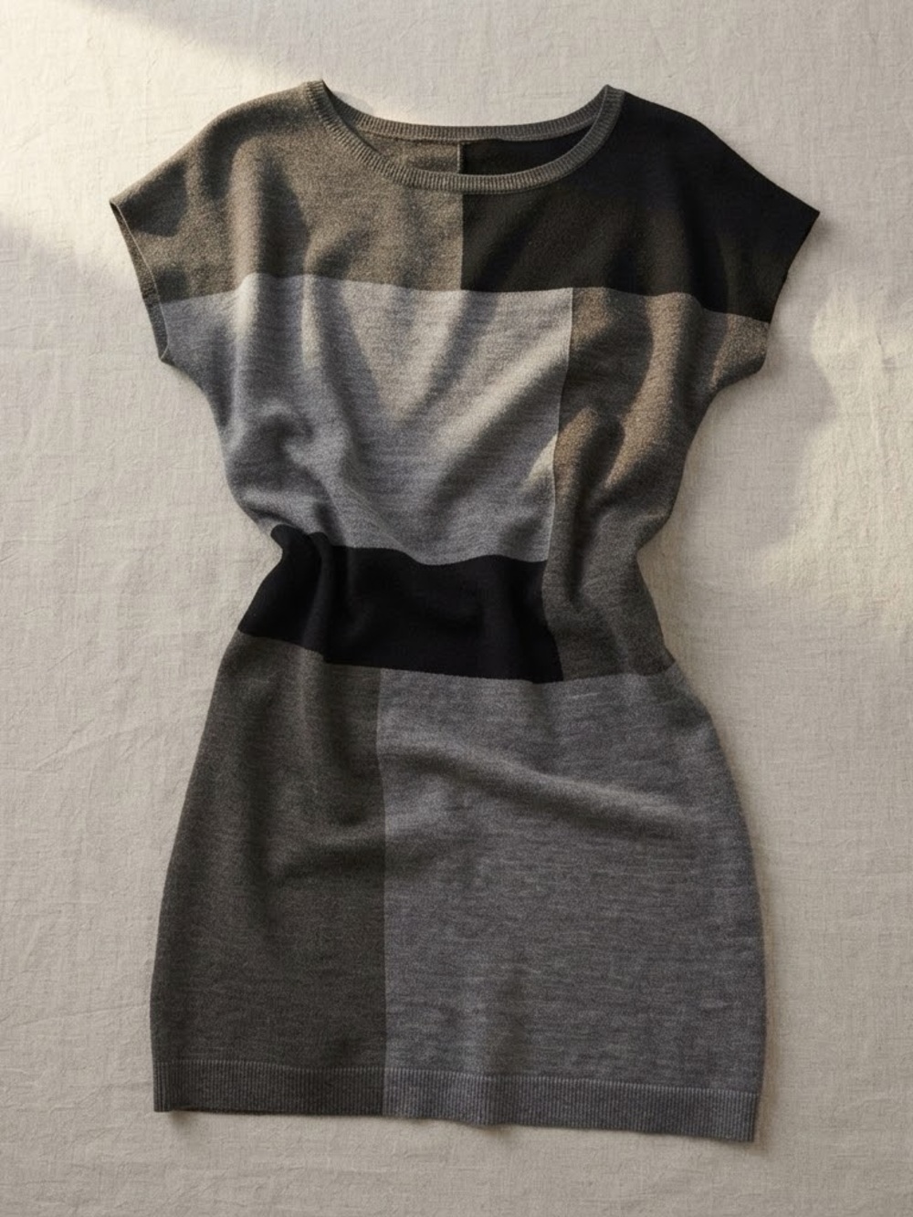 The Limited Gray & Black Block Knit Mini Dress